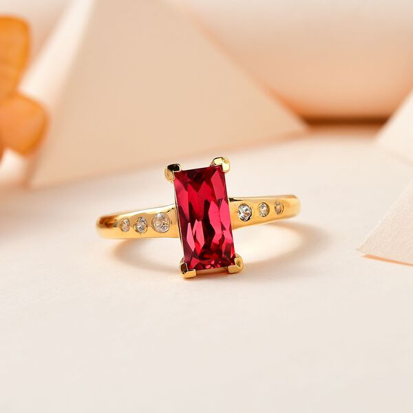 Synthetischer Padparadscha-Saphir, Wei&szlig;er Zirkon Ring 925 Silber Gelbgold Vermeil (Gr&ouml;&szlig;e 17.00) ca. 2,44 ct image number 2