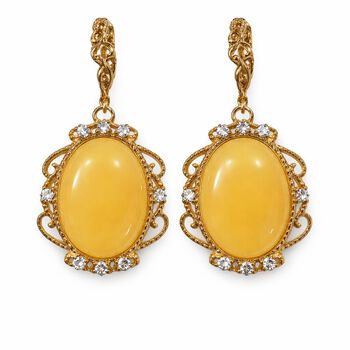 Nat&uuml;rlicher Baltischer Butterscotch-Bernstein, Wei&szlig;er Zirkonia Ohrringe 925 Silber vergoldet