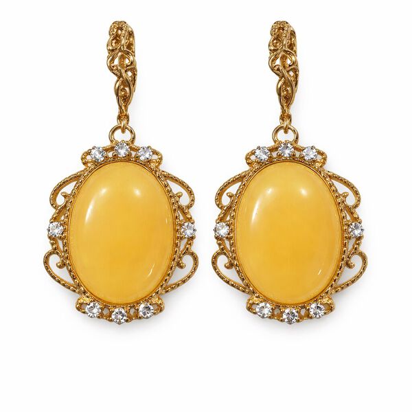 Nat&uuml;rlicher Baltischer Butterscotch-Bernstein, Wei&szlig;er Zirkonia Ohrringe 925 Silber vergoldet