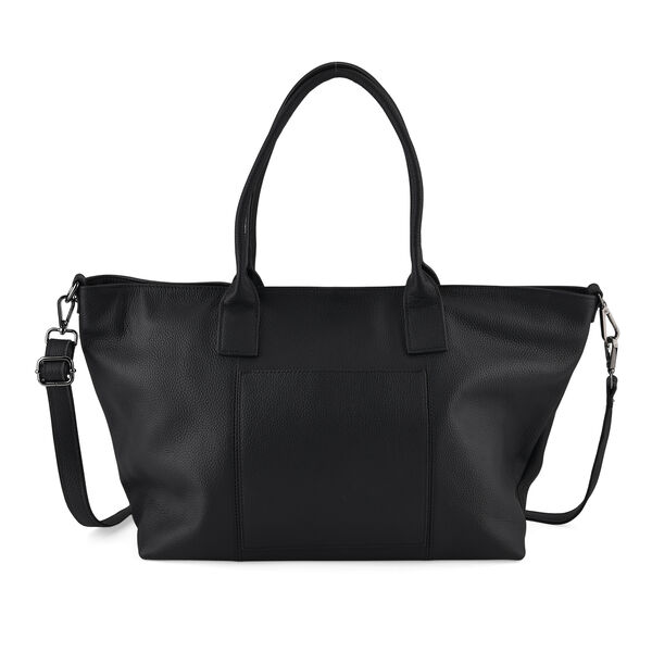 Echtleder-Schultertasche, Shopper-Design, Rei&szlig;verschluss, abnehmbarer Schulterriemen, 38x17x30 cm, Schwarz