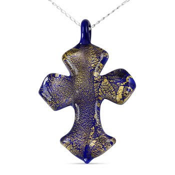 IL MURANO DI FRANCESCA - Blau Kreuz Anh&auml;nger mit 999er Gold