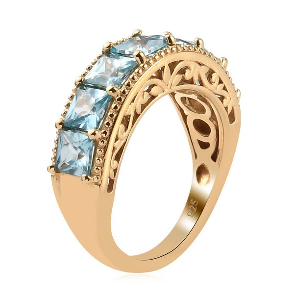 Kambodschanischer blauer Zirkon 7 Stein Ring 925 Silber 585 Vergoldet image number 4