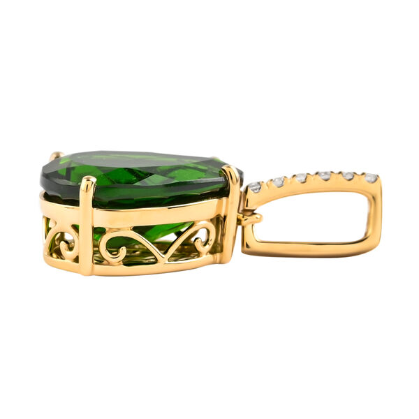 AAA Nat&uuml;rlicher Chromdiopsid und wei&szlig;er Diamant-Anh&auml;nger I1 G-H, zertifiziert und gepr&uuml;ft, 585 Gelbgold ca. 4.00 ct image number 2