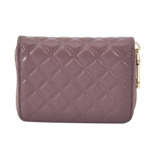 Close out Deal - Rautenförmig gesteppte Brieftasche aus 100% echtem Leder, 10x2x9cm, lila image number 0