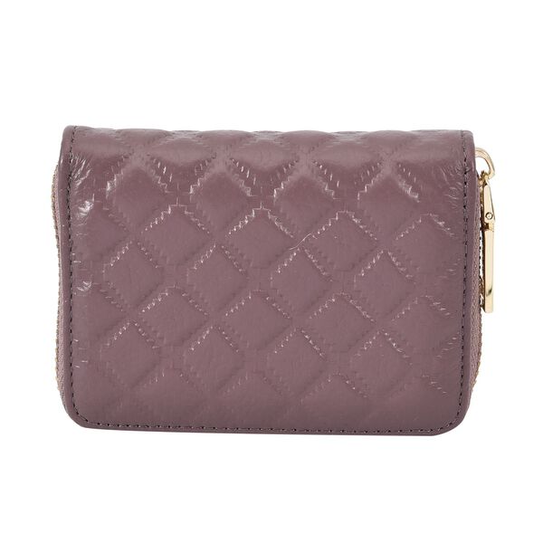 Close out Deal - Rautenf&ouml;rmig gesteppte Brieftasche aus 100% echtem Leder, 10x2x9cm, lila image number 0