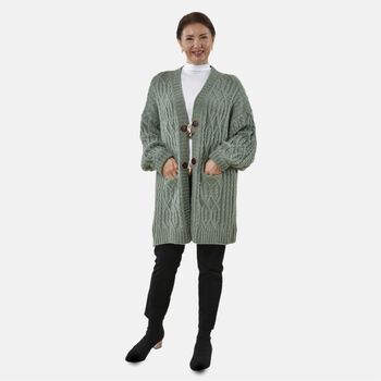 Lange Strickjacke mit Schlaufe, warm und stilvoll, 87x44x60cm, Mint