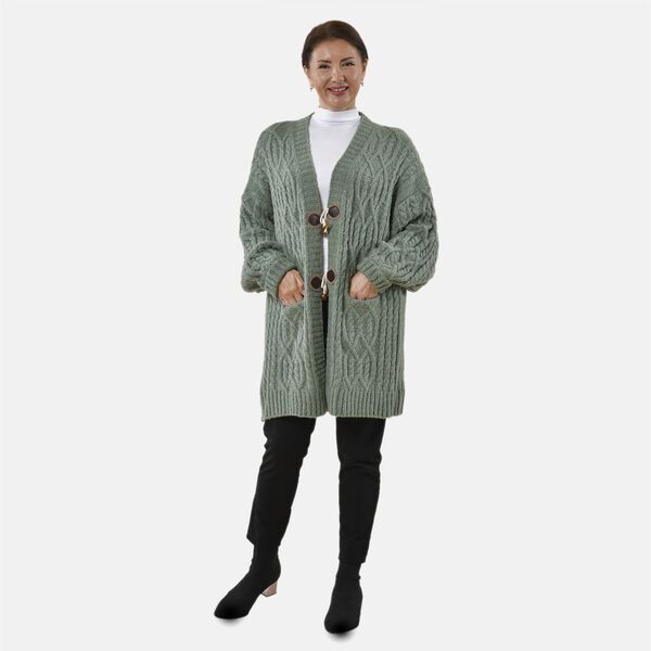 Lange Strickjacke mit Schlaufe, warm und stilvoll, 87x44x60cm, Mint