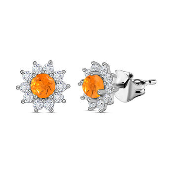 Feueropal, Wei&szlig;er Zirkon Ohrringe 925 Silber ca. 0.96 ct