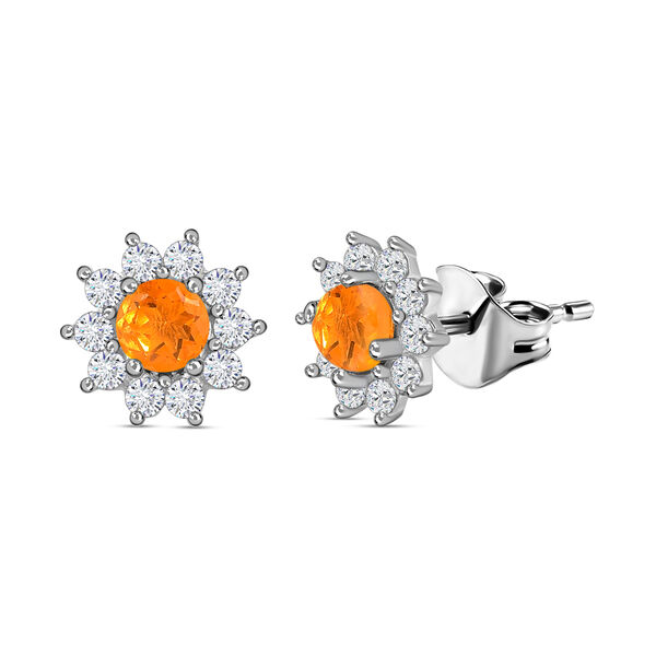 Feueropal, Wei&szlig;er Zirkon Ohrringe 925 Silber ca. 0.96 ct