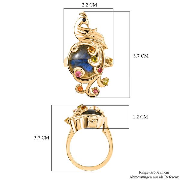 Labradorit, Mehrfarbiger-Turmalin Ring, Messing, (Gr&ouml;&szlig;e 17.00) ca. 11.00 ct image number 7