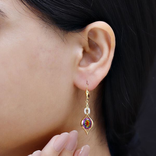 Nebula Quarz, Weiße Zirkon Ohrringe, 925 Silber 750 Gelbgold Vermeil ca. 4,36 ct image number 2