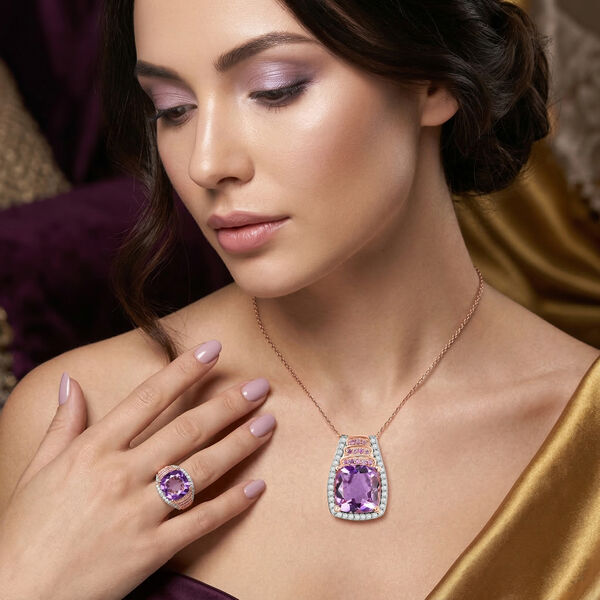 Djoy AA Rose De France Amethyst, Moissanit und rosa Saphir Ring und Anh&auml;nger mit 50cm Kette image number 3