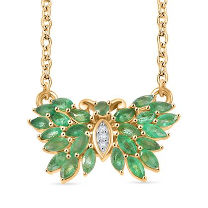 Gemfields Kagem Sambischer Smaragd Halskette ca. 45 cm 925 Silber 750 Gelbgold Vermeil ca. 1.86 ct