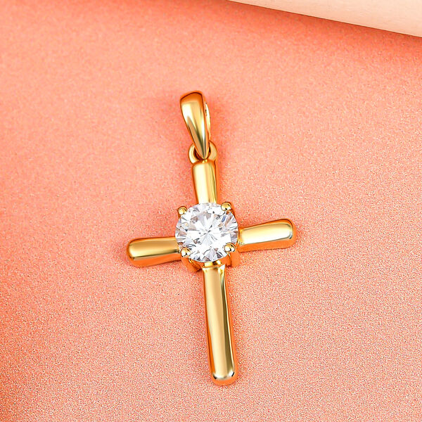 Moissanit Kreuz Anhänger, 925 Silber vergoldet - 0,76 ct. image number 3