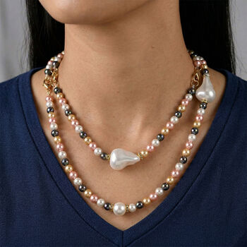 3er Set Mehrfarbige-Muschelkernperlen-Schmuckst&uuml;cke, bestehend aus Armband (ca. 19 cm) und zwei Halsketten (ca. 40 cm und 50 cm), gelb vergoldet