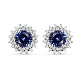 Zertifiziert und geprüft AAA blaue ceylonfarbene Saphir und Diamant Ohrringe in 585 Weißgold - 2.06 ct