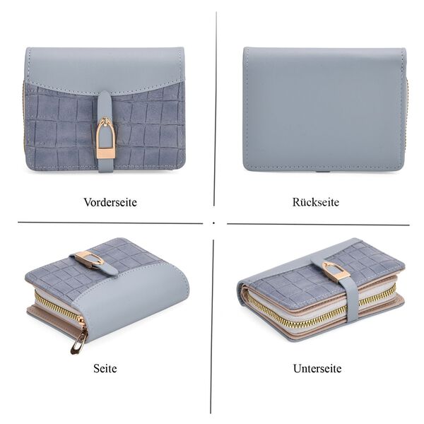 2-teiliges Geldbörsen-Set im Krokoprägungs-Design, Lange Geldbörse 20x10x3 cm und Bifold-Geldbörse 12x9x3,5 cm, Blau image number 6