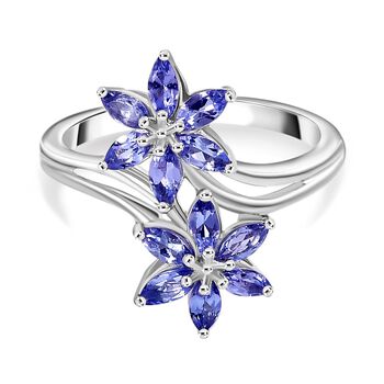 Tansanit Blumen-Ring, 925 Silber platiniert (Gr&ouml;&szlig;e 17.00) ca. 1,05 ct