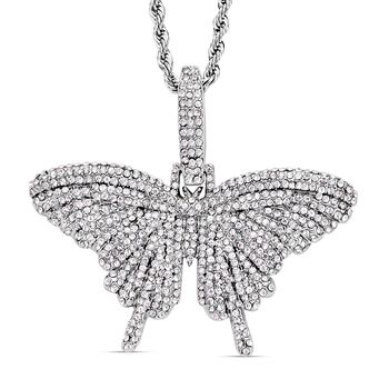 Wei&szlig;er Kristall Schmetterlings-Anh&auml;nger mit Kette, silberfarben