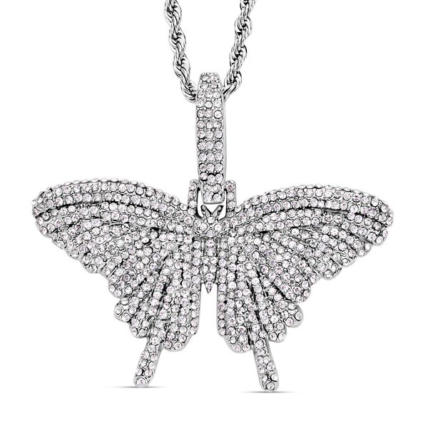 Wei&szlig;er Kristall-Schmetterlings-Anh&auml;nger mit Kette - 10 ct.