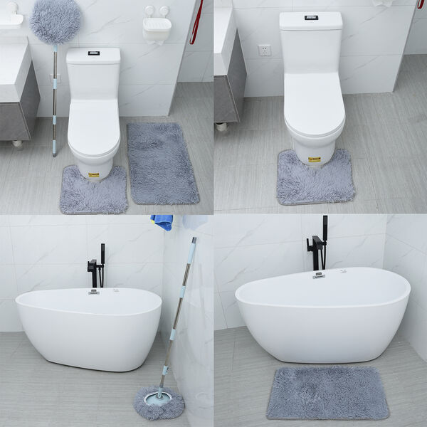 3er-Set Bad-Kollektion, extra weicher Duschvorleger 50x80 cm, WC-Vorleger 40x50 cm, WC-Deckel, Grau image number 3