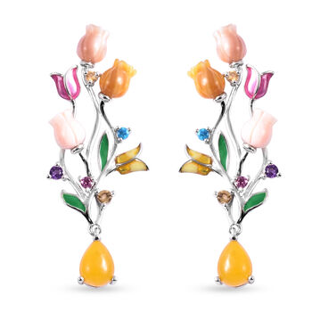 JARDIN-KOLLEKTION Mehrfarbig Perlmutt und Gelbe Jade, Mehrfarbig Edelstein Ohrringe 925 Silber rhodiniert