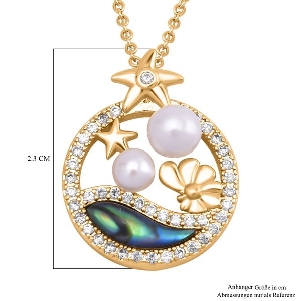 Abalone Muschel, weiße Süßwasserperle und Zirkonia Anhänger mit 50cm Kette - 3,10 ct. image number 6