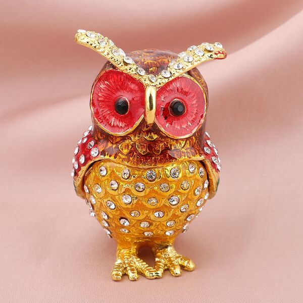 Tablettend&ouml;schen mit wei&szlig;en Kristallen, emailliert, Mehrfarbig, Eule image number 1