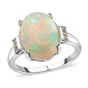 AAA Nat&uuml;rlicher, &auml;thiopischer Welo Opal, Wei&szlig;er Diamant Ring, Zertifiziert, 585 Gold (Gr&ouml;&szlig;e 20.00) ca. 3.90 ct