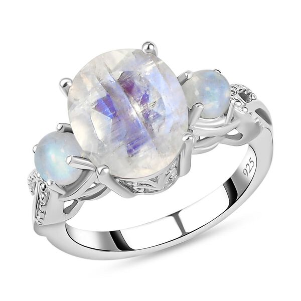 2er-Set - Premium Regenbogen Mondstein-Ring und Anh&auml;nger - 7,55 ct. image number 4