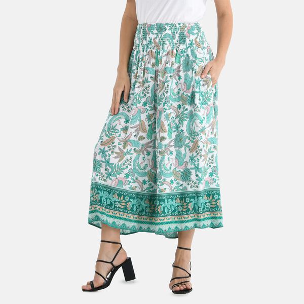 Gesmokte Taillen-Culottes mit Blattmuster, Einheitsgr&ouml;&szlig;e, Gr&uuml;n image number 3