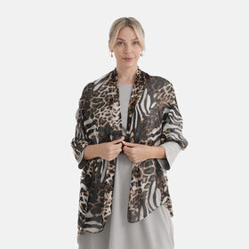 LA MAREY Signature Set mit Seidenschal und Seidentropfen-Ohrringen, 100% Maulbeerseide, 65 x 170 cm, Schwarz