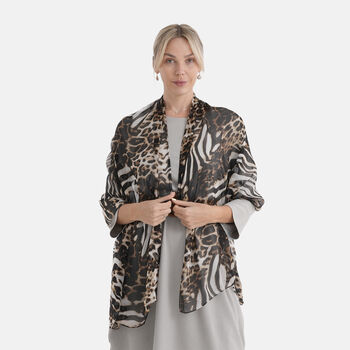 LA MAREY Signature Set mit Seidenschal und Seidentropfen-Ohrringen, 100% Maulbeerseide, 65 x 170 cm, Schwarz