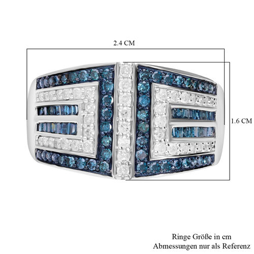 Designer-Stil Mäandermuster Weißer Diamant, Blauer Diamant Ring 925 Silber platiniert (Größe 18.00) ca. 1.00 ct image number 1