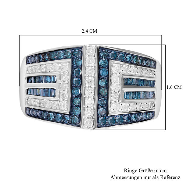 Designer-Stil Mäandermuster Weißer Diamant, Blauer Diamant Ring 925 Silber platiniert (Größe 18.00) ca. 1.00 ct image number 1