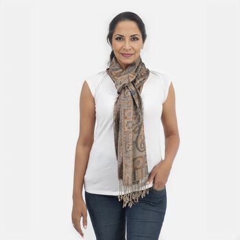 Premium Kollektion - gewebter Schal, 100% Natur Seide, Jamawar Design, 68x190 cm, Erdfarben