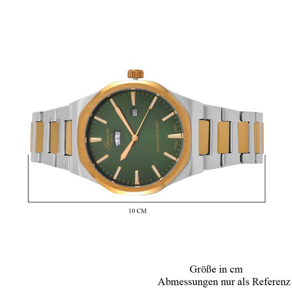 GENOA - Japanisches Uhrwerk, Grünes Sonnenschliff-Zifferblatt mit Balkenindexen, Edelstahl mit Faltschließe, Reiner Edelstahl, Bicolor, 20 cm image number 8
