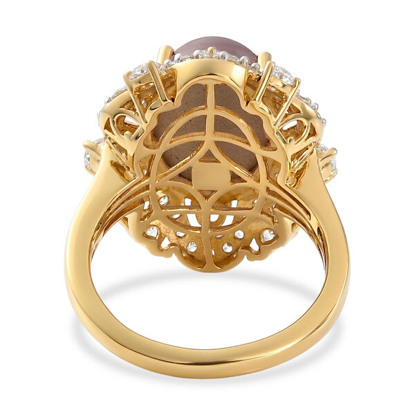 D'Joy Flamingo Mondstein, Wei&szlig;er Zirkon Ring 925 Silber 750 Gelbgold vermeil (Gr&ouml;&szlig;e 19.00) ca. 8,77 ct image number 5