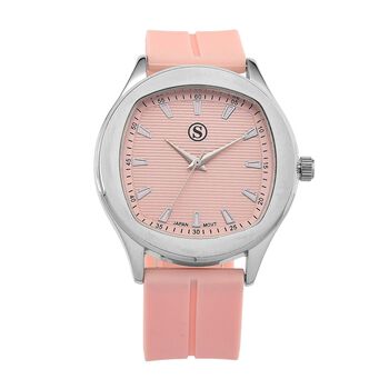 STRADA - Uhr mit japanischem Uhrwerk, silbernem Geh&auml;use und rosanem Silikonarmband