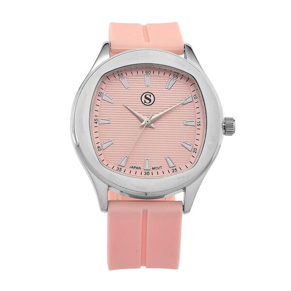 STRADA - Uhr mit japanischem Uhrwerk, silbernem Geh&auml;use und rosanem Silikonarmband