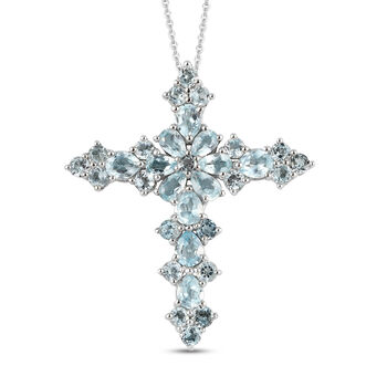 Himmelblauer Topas Kreuz-Anh&auml;nger mit Kette, ca. 5,93 ct