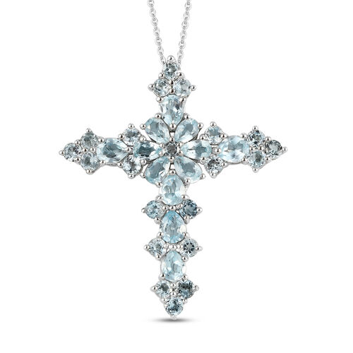 Himmelblauer Topas Kreuz-Anhänger mit Kette, ca. 5,93 ct image number 0