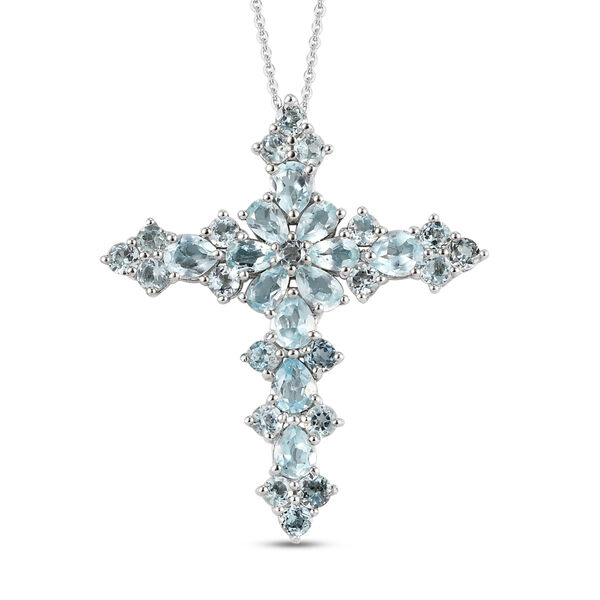 Himmelblauer Topas Kreuz-Anh&auml;nger mit Kette, ca. 5,93 ct