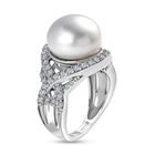 GP Regina Kollektion - Weiße Perle, Kanchanaburi Blauer Saphir Ring, 925 Silber platiniert (Größe 17.00) ca. 10.25 ct image number 4