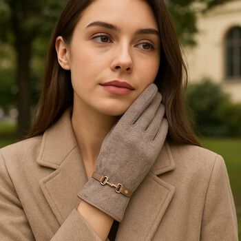 Kaschmir-Handschuhe mit Touchscreen-Funktion, Karomuster, Onesize, Braun