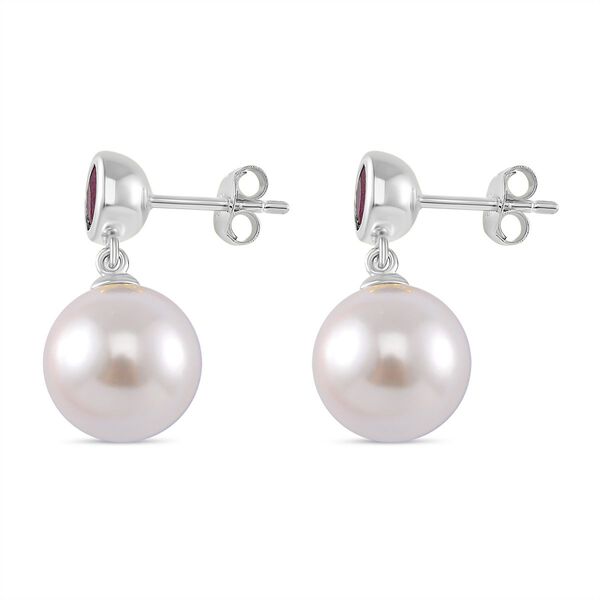 Weiße Muschelkernperle (12 mm), Afrikanischer Rubin (Fissure gefüllt) Ohrringe 925 Silber platiniert image number 3