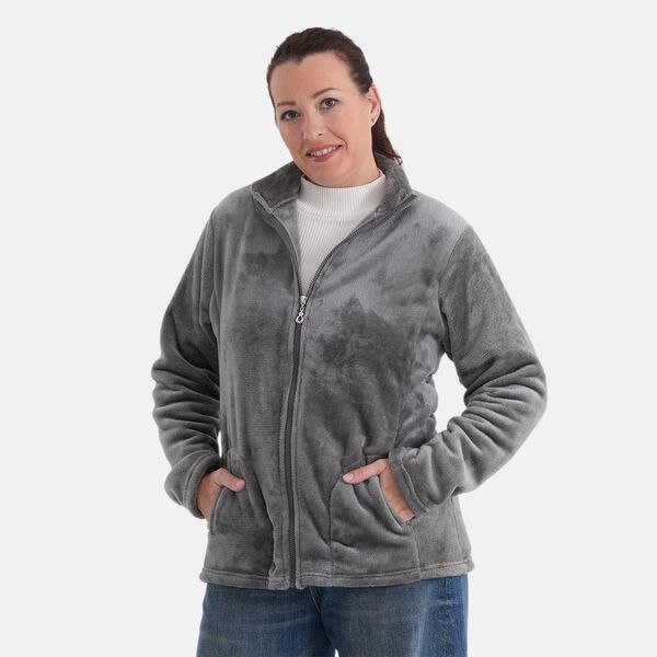 LA MAREY Jacke aus Samt mit Rei&szlig;verschluss, Gr&ouml;&szlig;e S/M, Grau image number 2