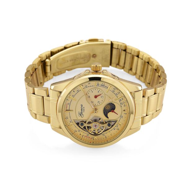 GENOA TIME V2 - Automatik-Armbanduhr, Mechanisches Uhrwerk, Edelstahlarmband, Goldfarben, Champagnerfarbenes Zifferblatt image number 4