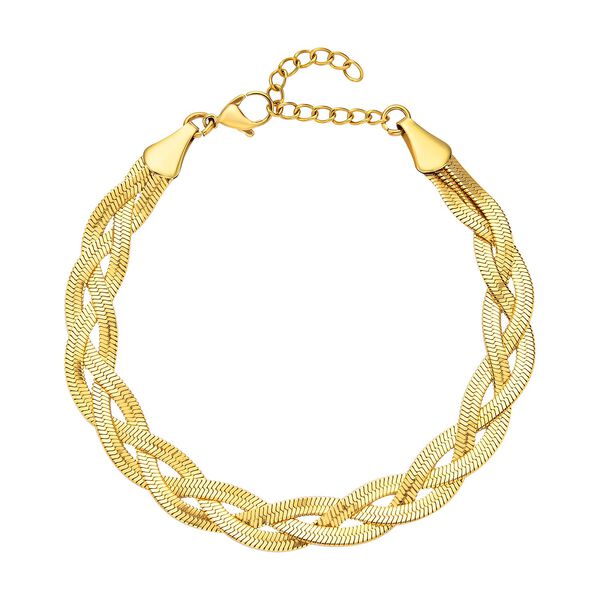 2er Set - Geflochtene Halskette und Armband, Edelstahl goldfarben image number 5