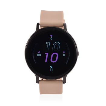 STRADA Hiwatch Plus Smartwatch - Schwarz-Goldenes Geh&auml;use mit Silikonarmband, Multisportmodi und Gesundheits&uuml;berwachung, Bluetooth 5.0